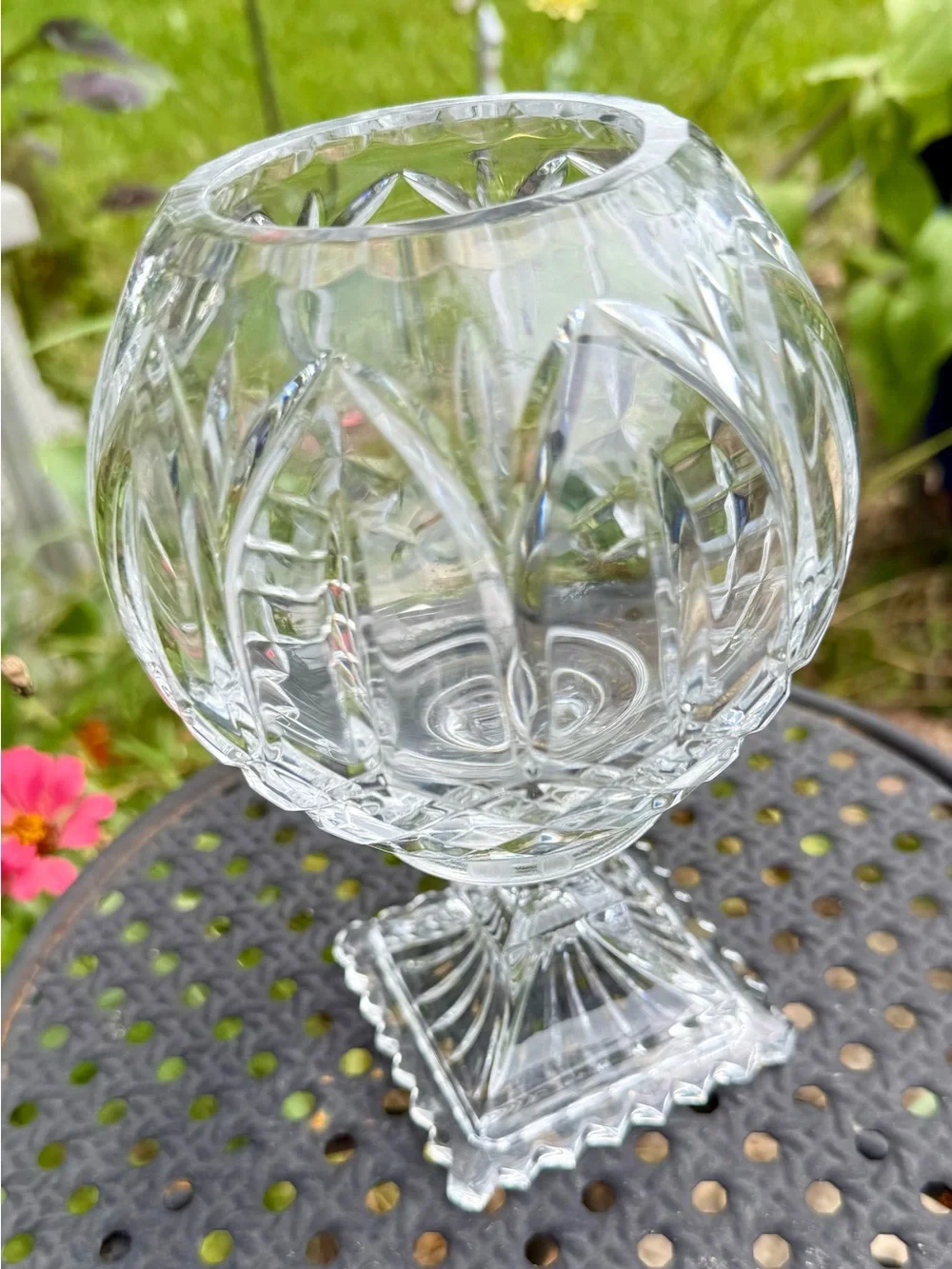 Vintage 24% Lead Crystal Rose Bowl Vase with Pedestal “Astor” Pattern - EUC